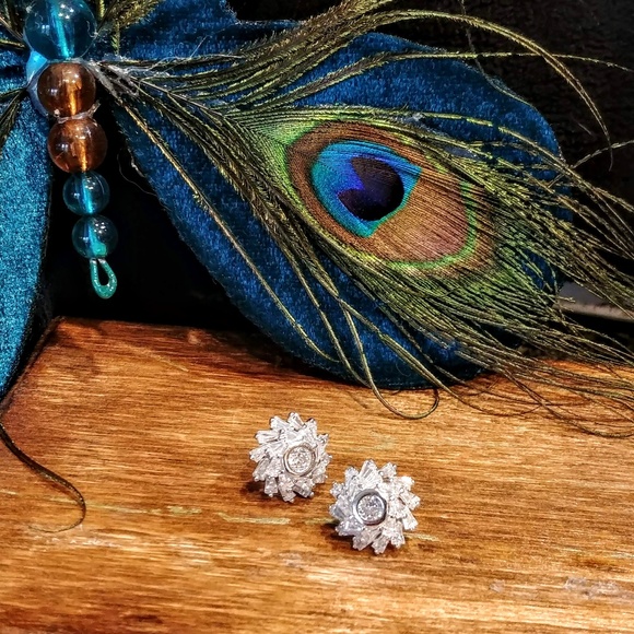 Sterling Silver Baguette Pinwheel Earrings - Picture 3 of 8